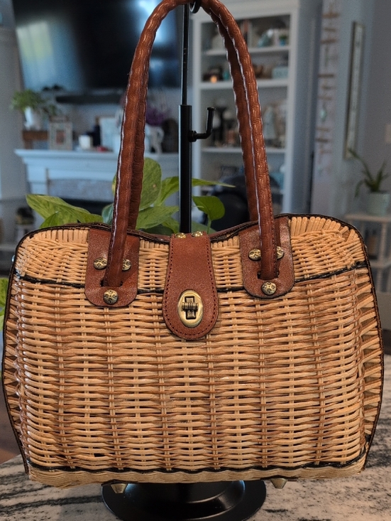 Patricia Nash Handbags - Patricia Nash Woven Rattan Tote with Brown Leather Trim